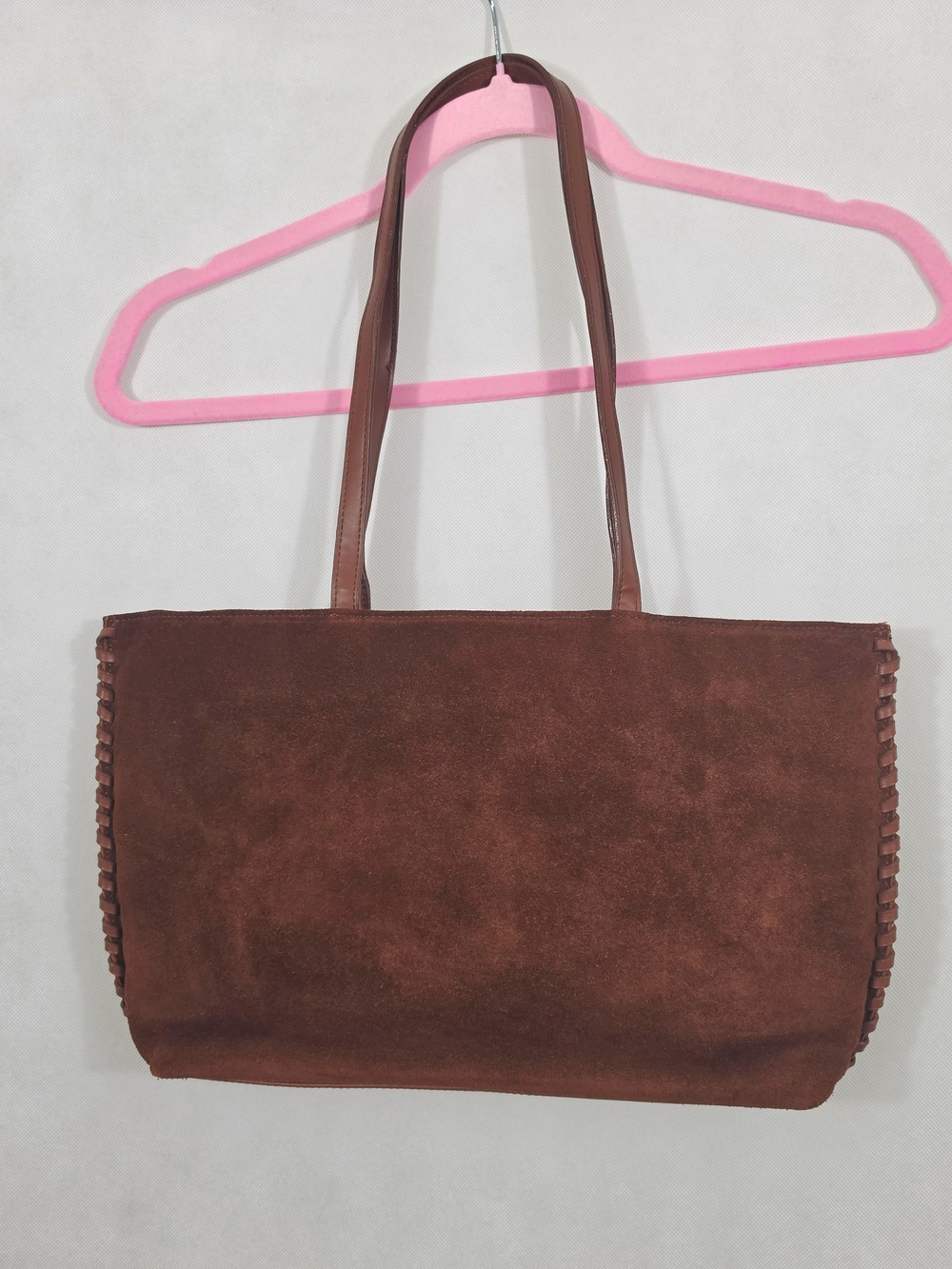 Harve Bernard Brown Suede Whipstitch Shoulder Bag